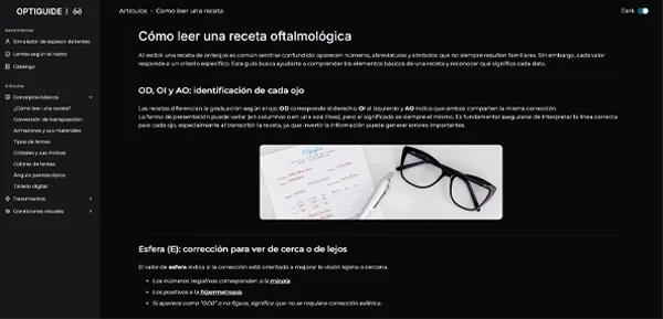 Optiguide app interface helping optical industry employees learn concepts and use sales tools