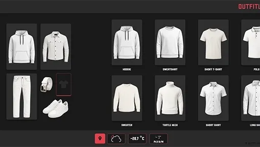 Outfitland app showing men's outfit combinations with weather-based clothing suggestions